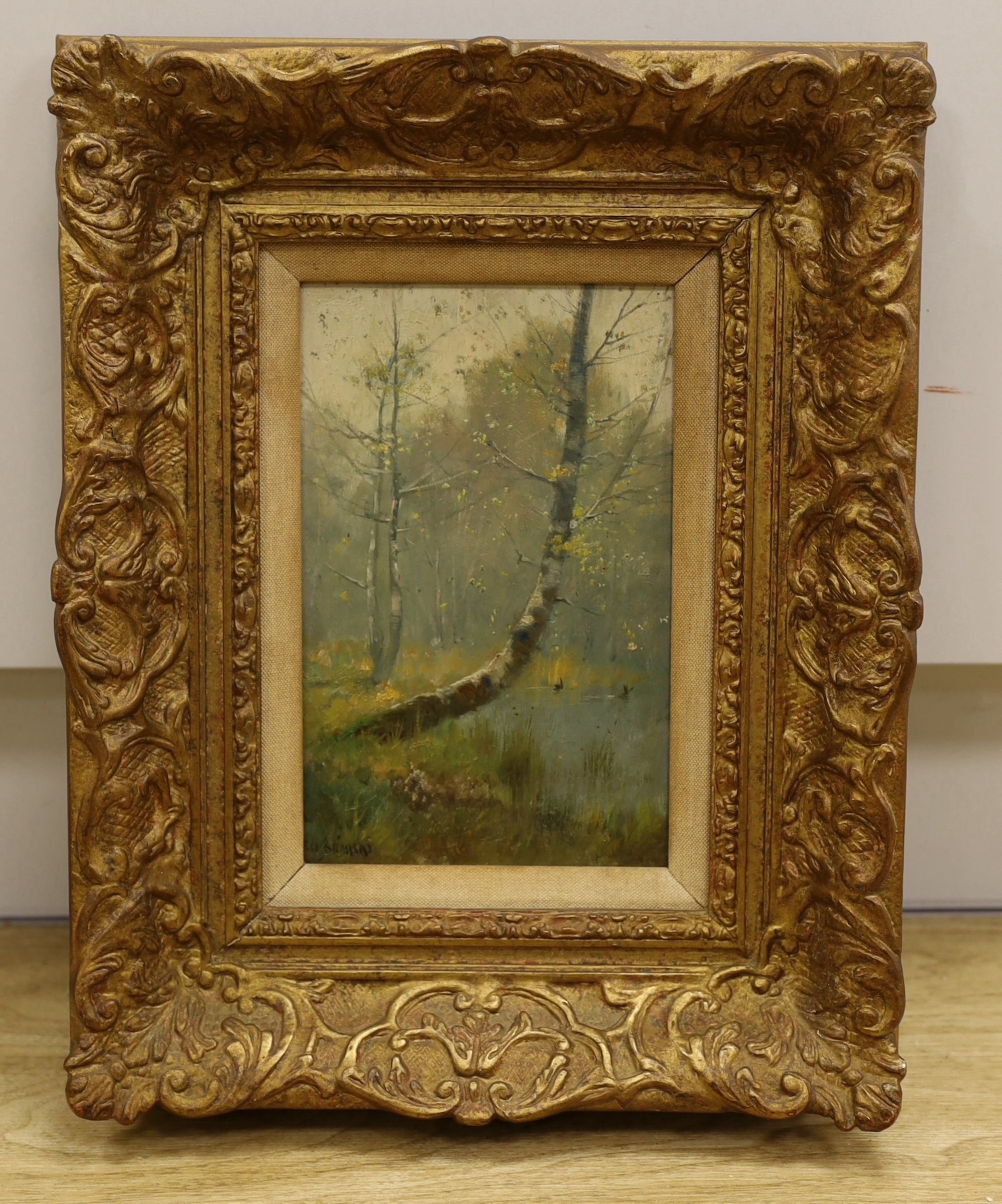Alfred Fontville de Breanski Jr (1877-1957), oil on board, 'Burnham Beeches', signed and inscribed verso, 22 x 14cm